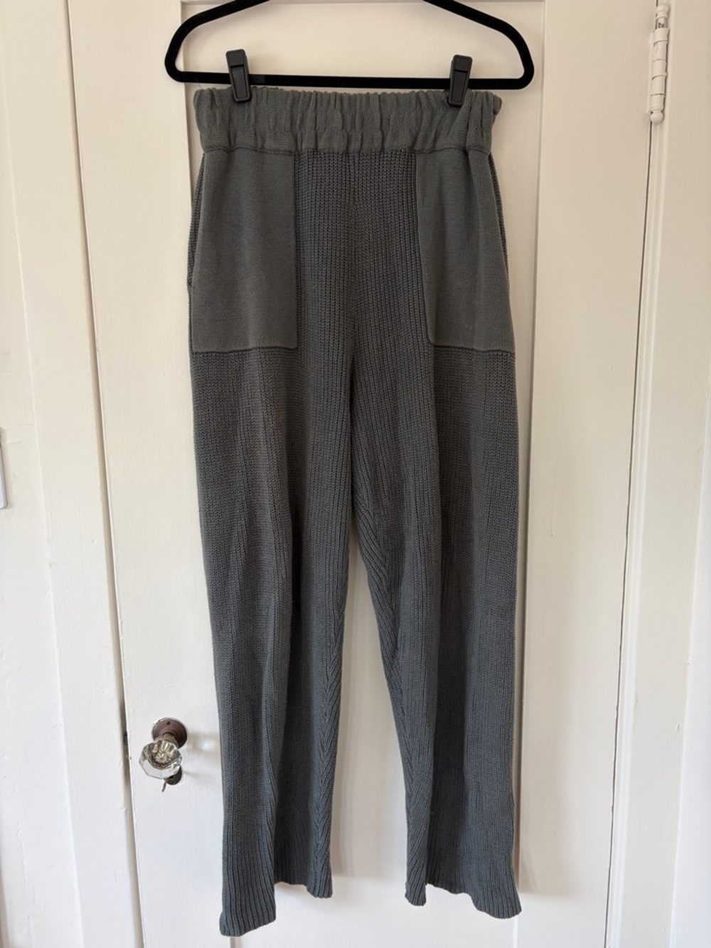 Free People Gray Wide-Leg Knit Pants with Elastic Waist